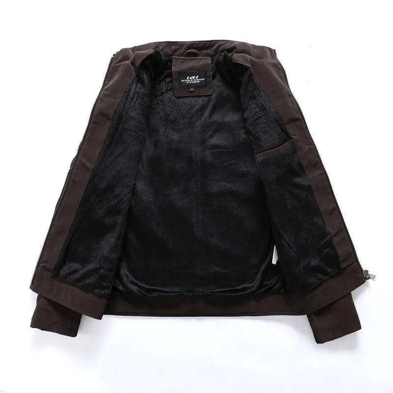 Men’s Winter PU Leather Motorcycle Jacket – Vintage Fleece-Lined Multi-Pocket Coat
