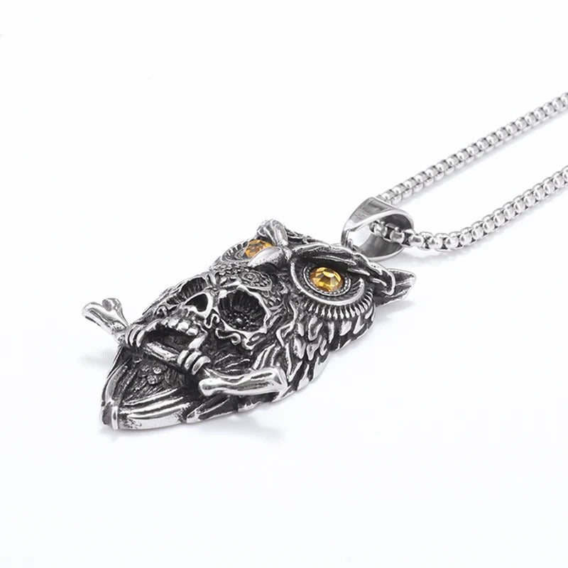 Gothic Owl Skull Pendant Necklace