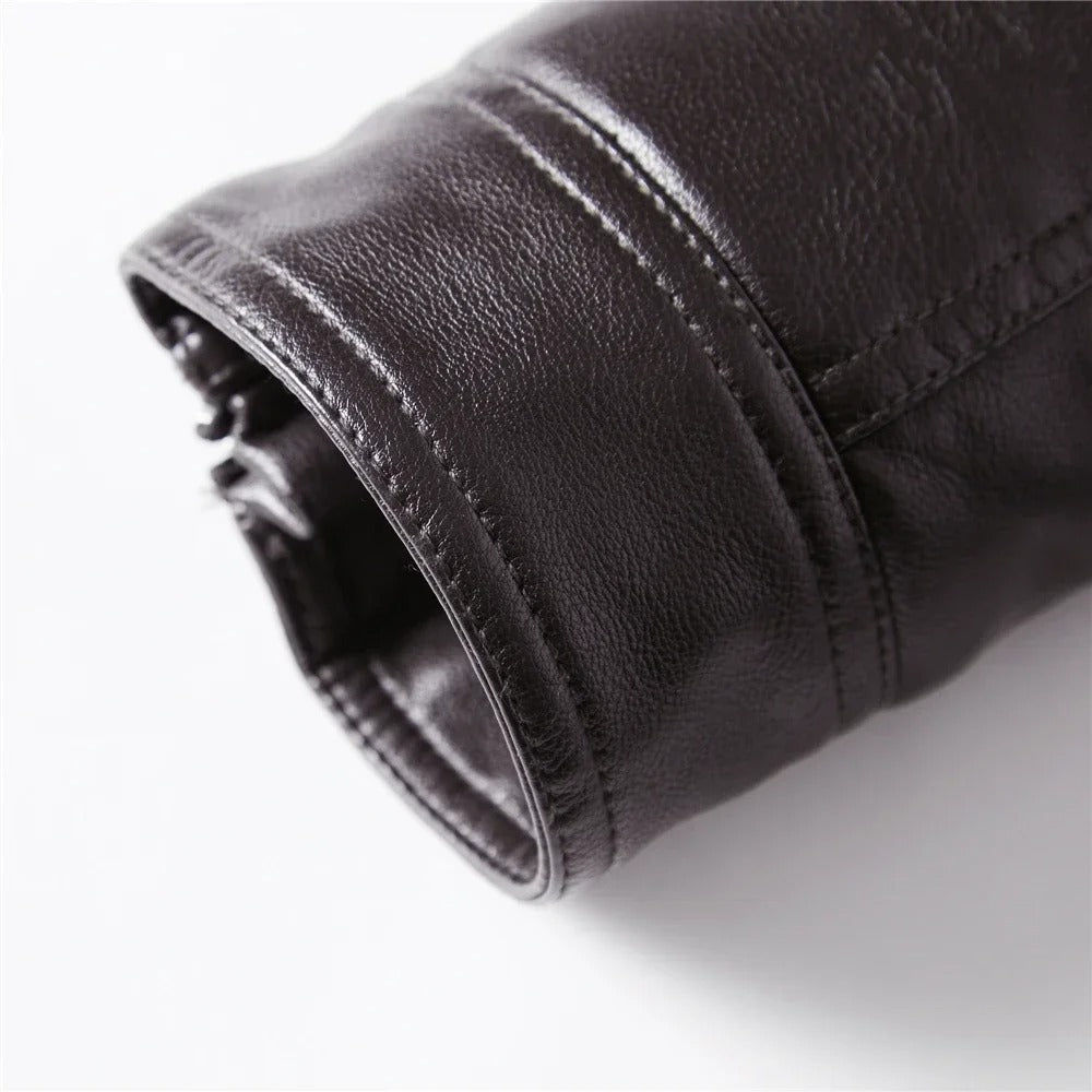 Men’s Slim Fit PU Leather Motorcycle Jacket – Fur-Lined Winter Biker Coat