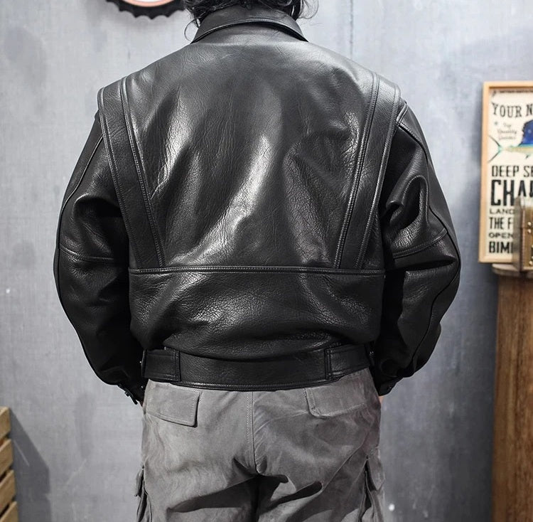 Men’s PU Leather Motorcycle Jacket – Short Black Moto Biker Coat with Zipper