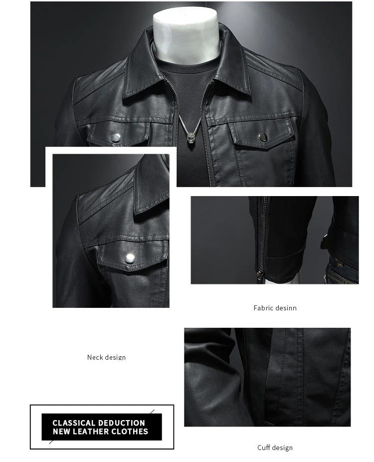 Men's PU Leather Motorcycle Jacket – Waterproof & Thickened Riding Jacket