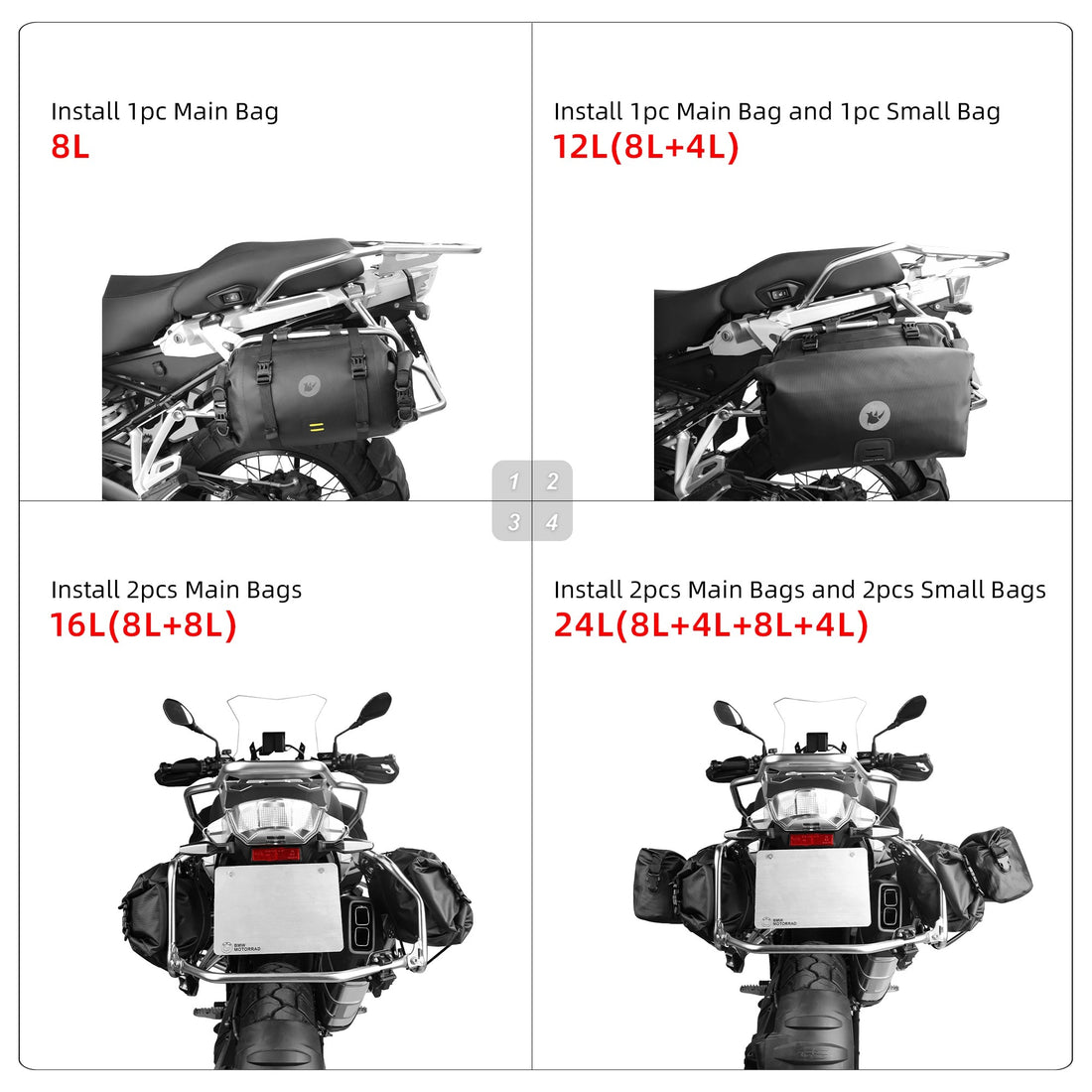 Motorcycle Side & Tail Bag – 100% Waterproof Saddle Luggage 8L / 12L / 16L / 24L