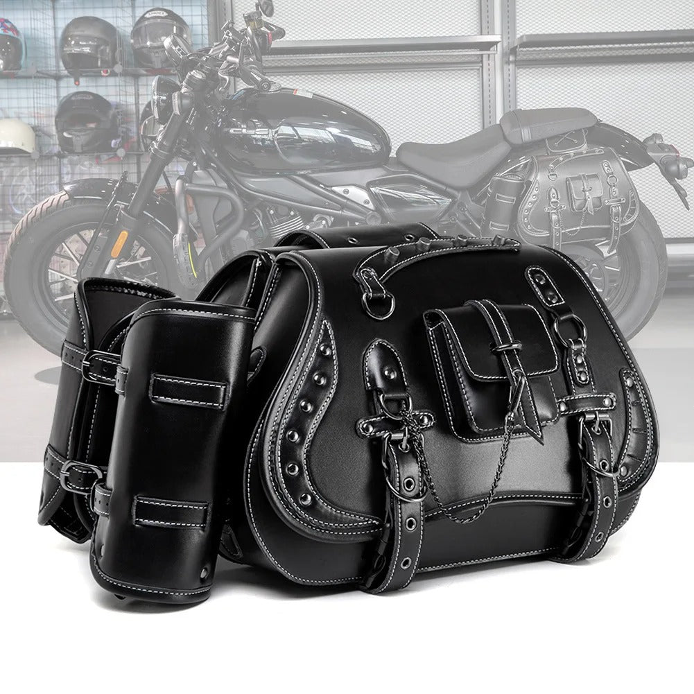 Universal Retro Motorcycle Saddlebag – PU Leather Saddlebag with Side Gear Cup Bag