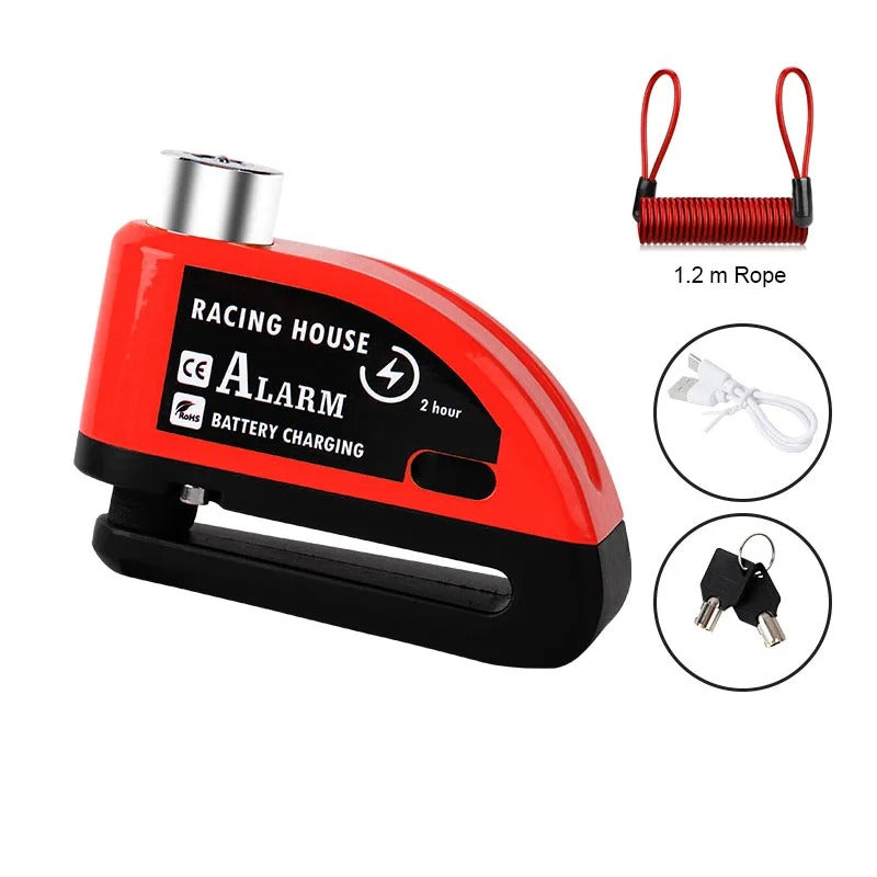 120dB Motorcycle Disc Brake Alarm Lock – Rechargeable & Waterproof