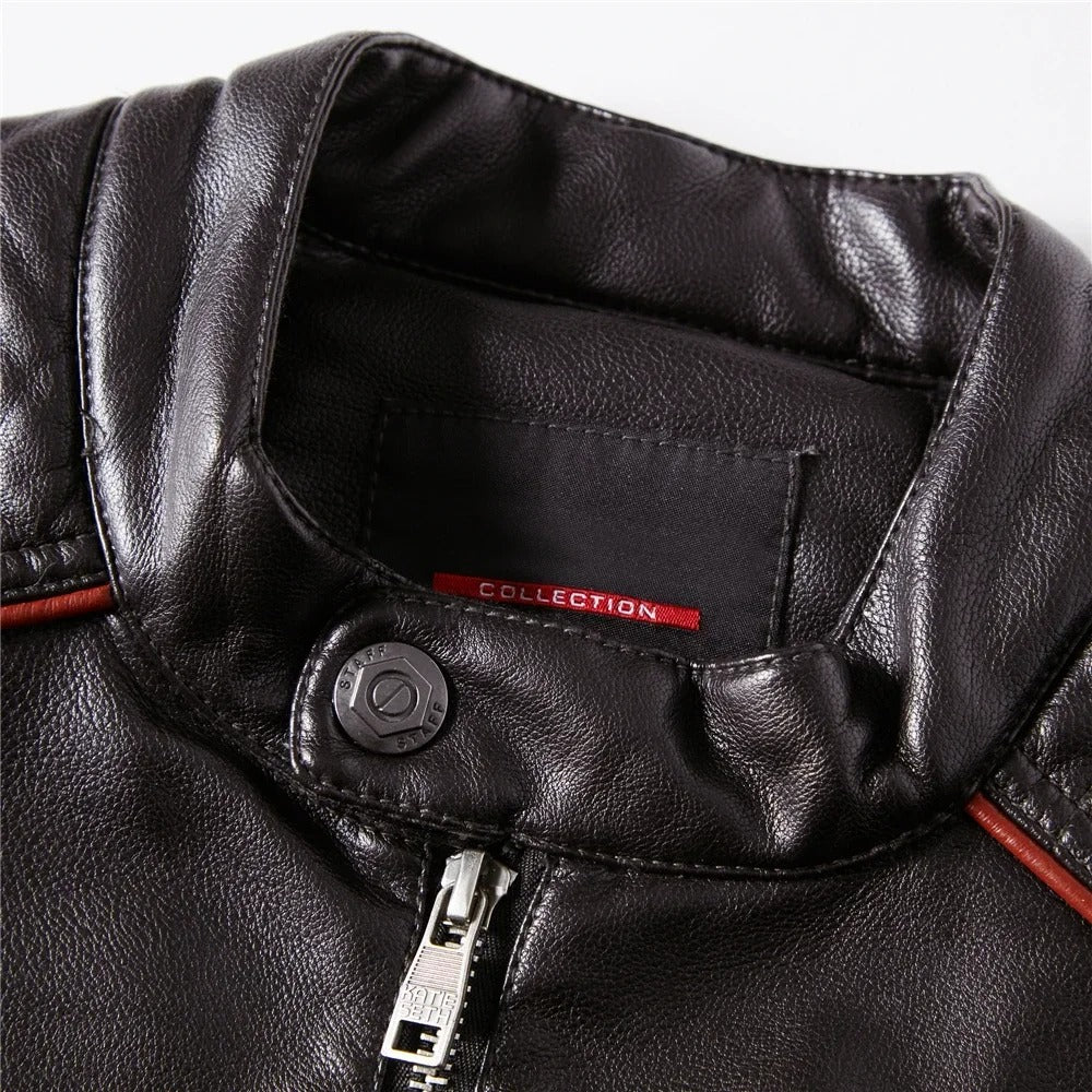 Men’s Slim Fit PU Leather Motorcycle Jacket – Fur-Lined Winter Biker Coat