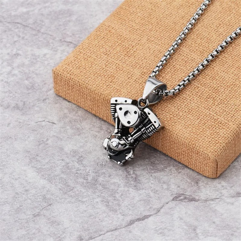 Retro Motorcycle Engine Pendant Necklace – Biker Jewelry