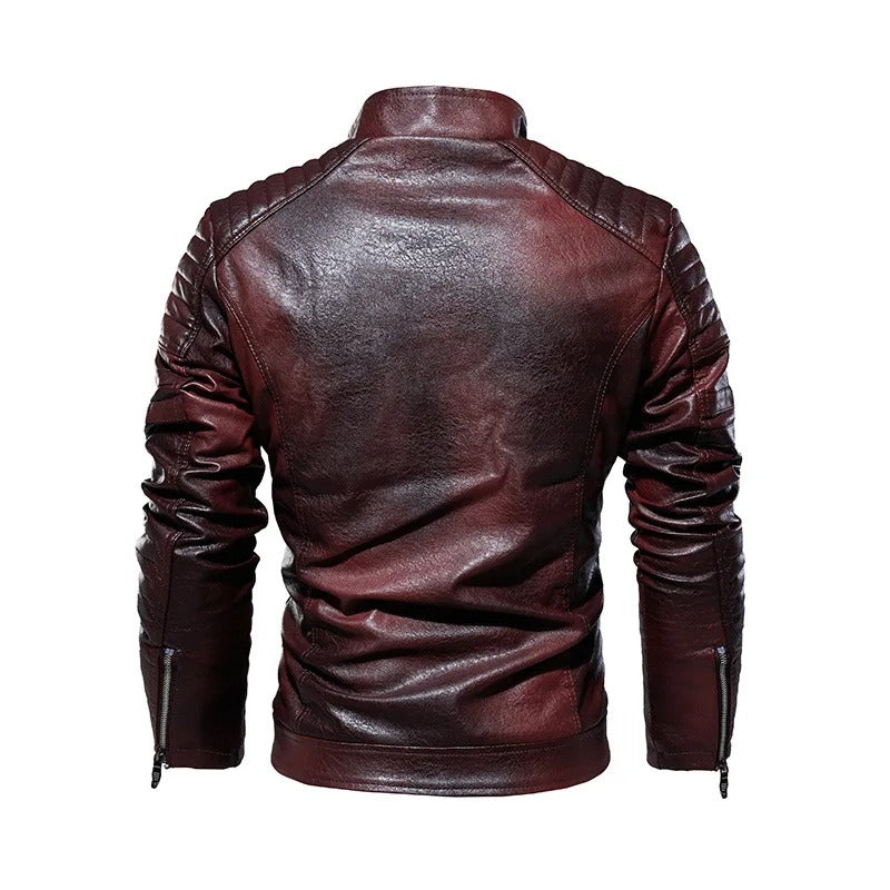 Men’s PU Leather Motorcycle Jacket – Tough Guy Racing & Commuting Biker Coat