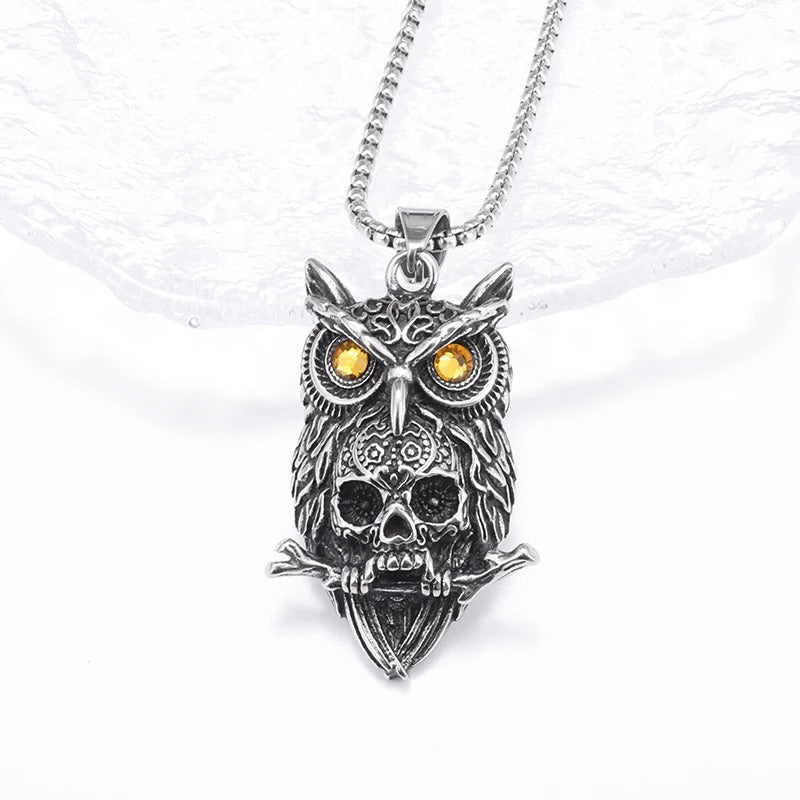 Gothic Owl Skull Pendant Necklace