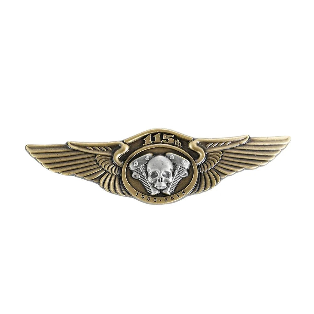 Skull Double Wing Biker Brooch – Retro Metal Pin
