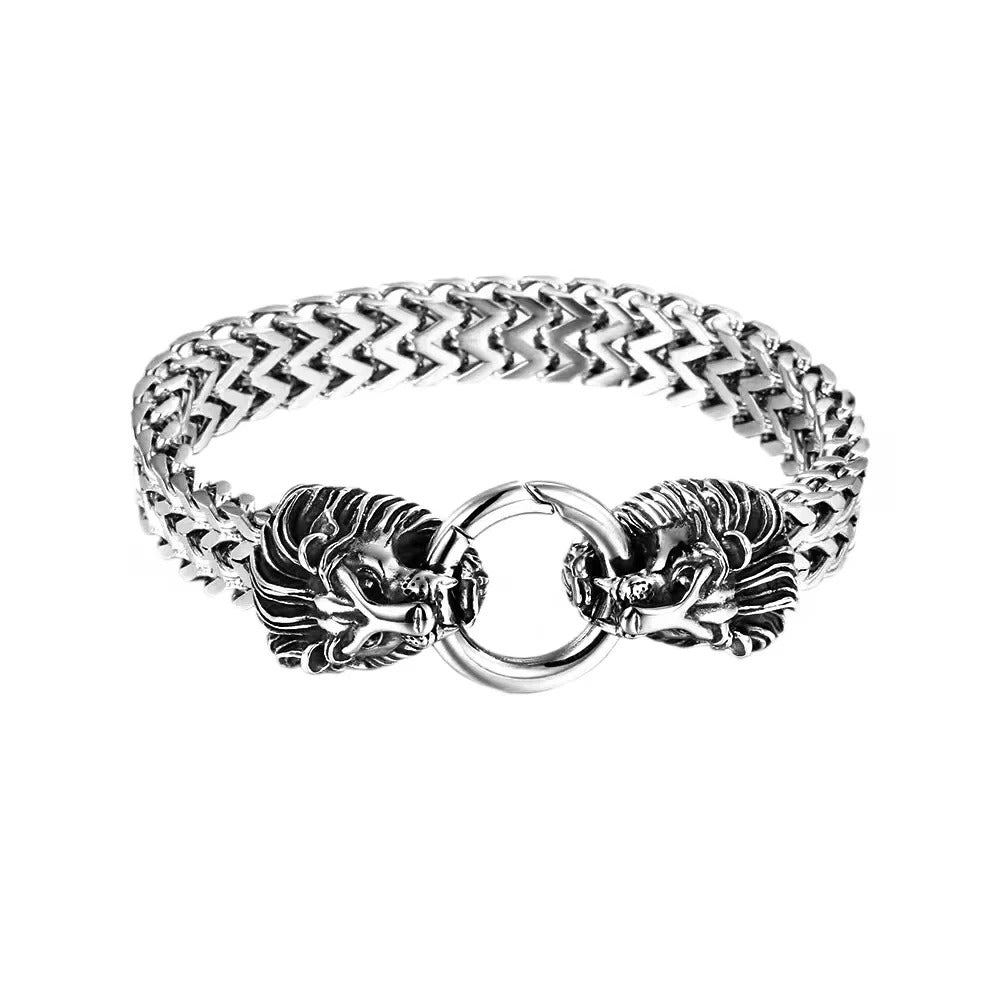 Double Lion Head Stainless Steel Bracelet – Punk Rock Biker Jewelry