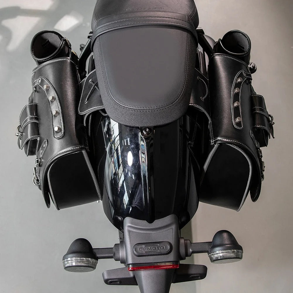 Universal Retro Motorcycle Saddlebag – PU Leather Saddlebag with Side Gear Cup Bag