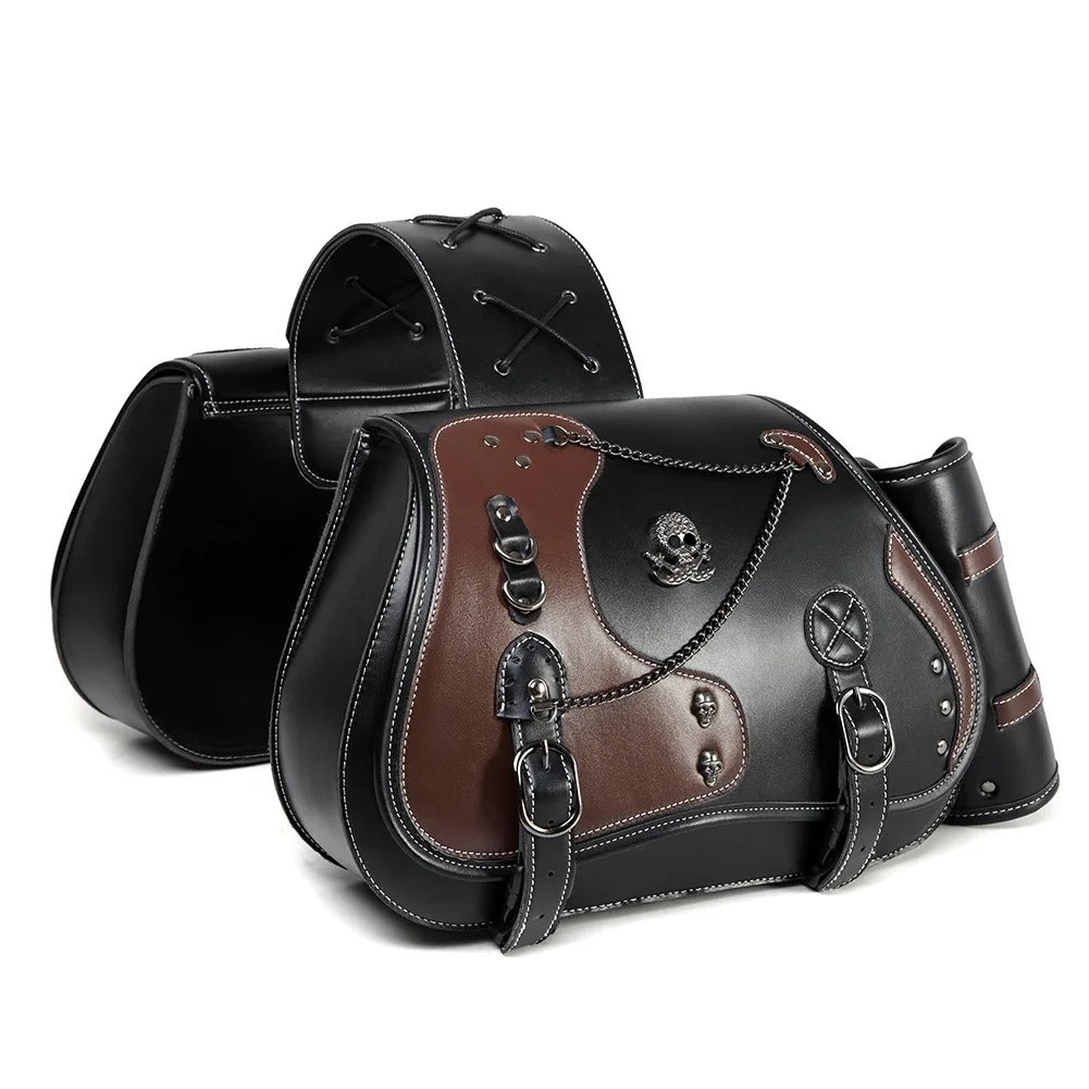 Universal Retro Motorcycle Saddlebag – PU Leather Saddlebag with Side Gear Cup Bag