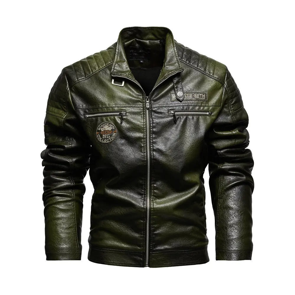 Men’s PU Leather Motorcycle Jacket – Tough Guy Racing & Commuting Biker Coat