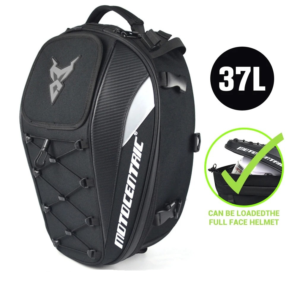 Expandable Motorcycle Tail Bag – Waterproof & Helmet-Compatible