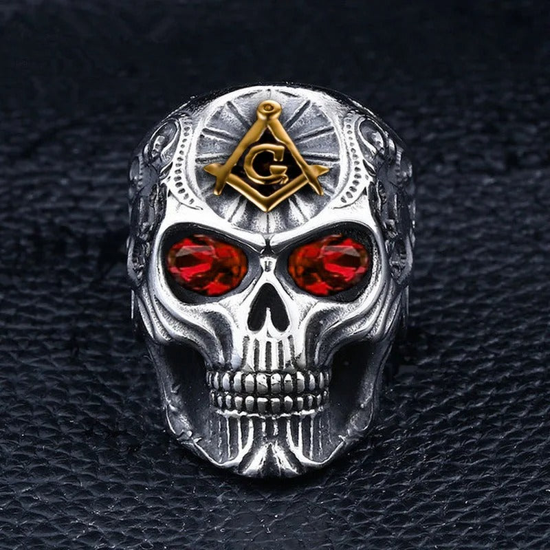 Vintage Crystal Eye Skull Ring – Stainless Steel Biker Jewelry