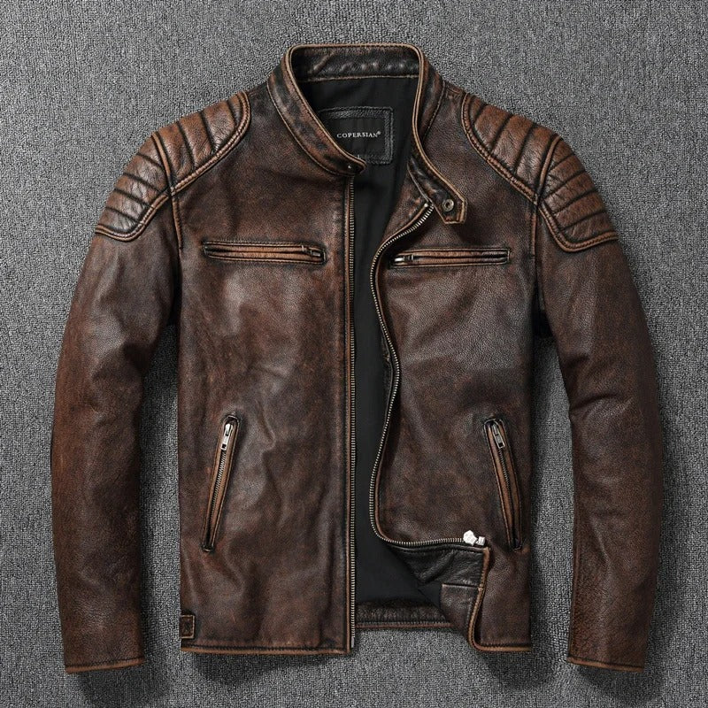 Men's 100% Cowhide Leather Motorcycle Jacket