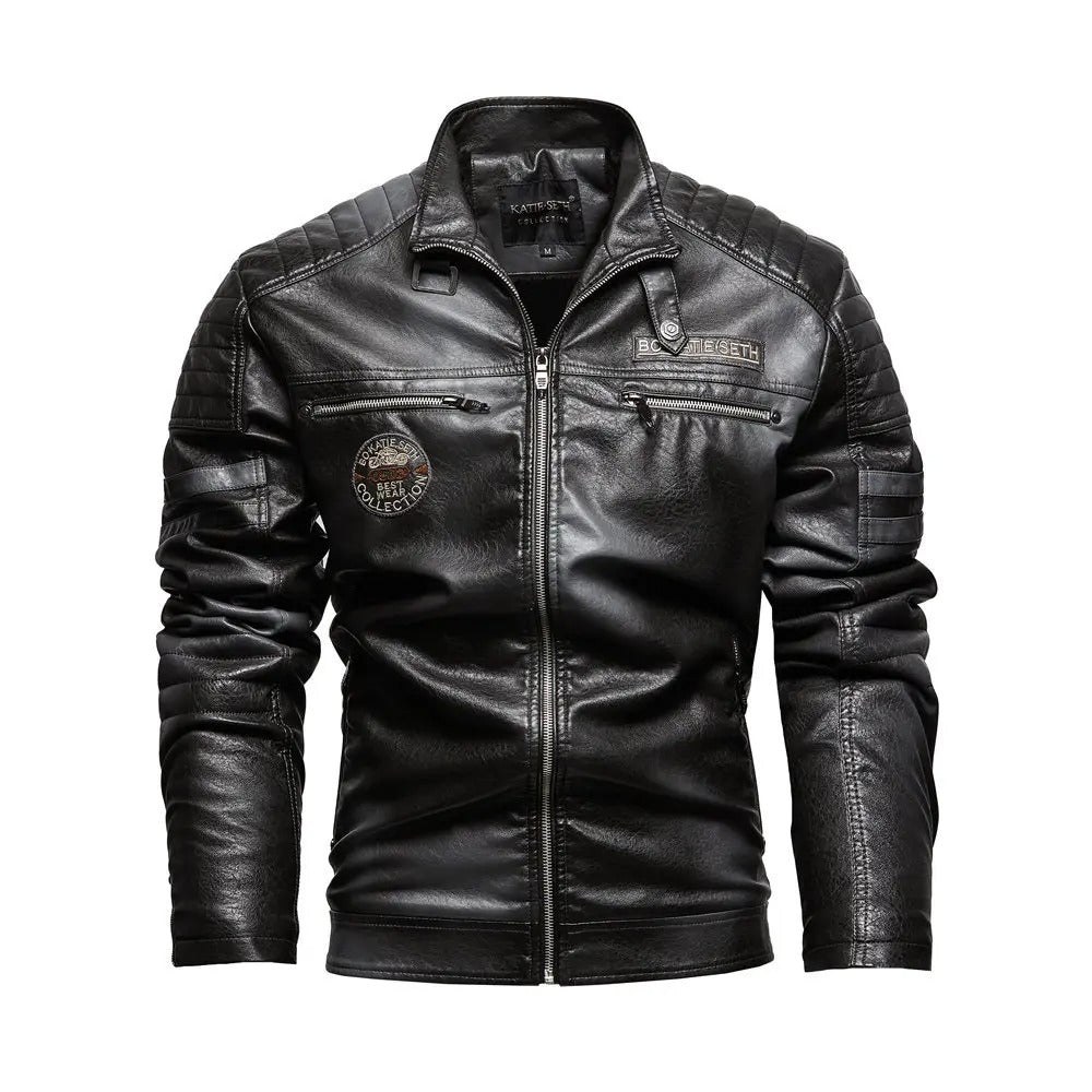 Men’s PU Leather Motorcycle Jacket – Tough Guy Racing & Commuting Biker Coat