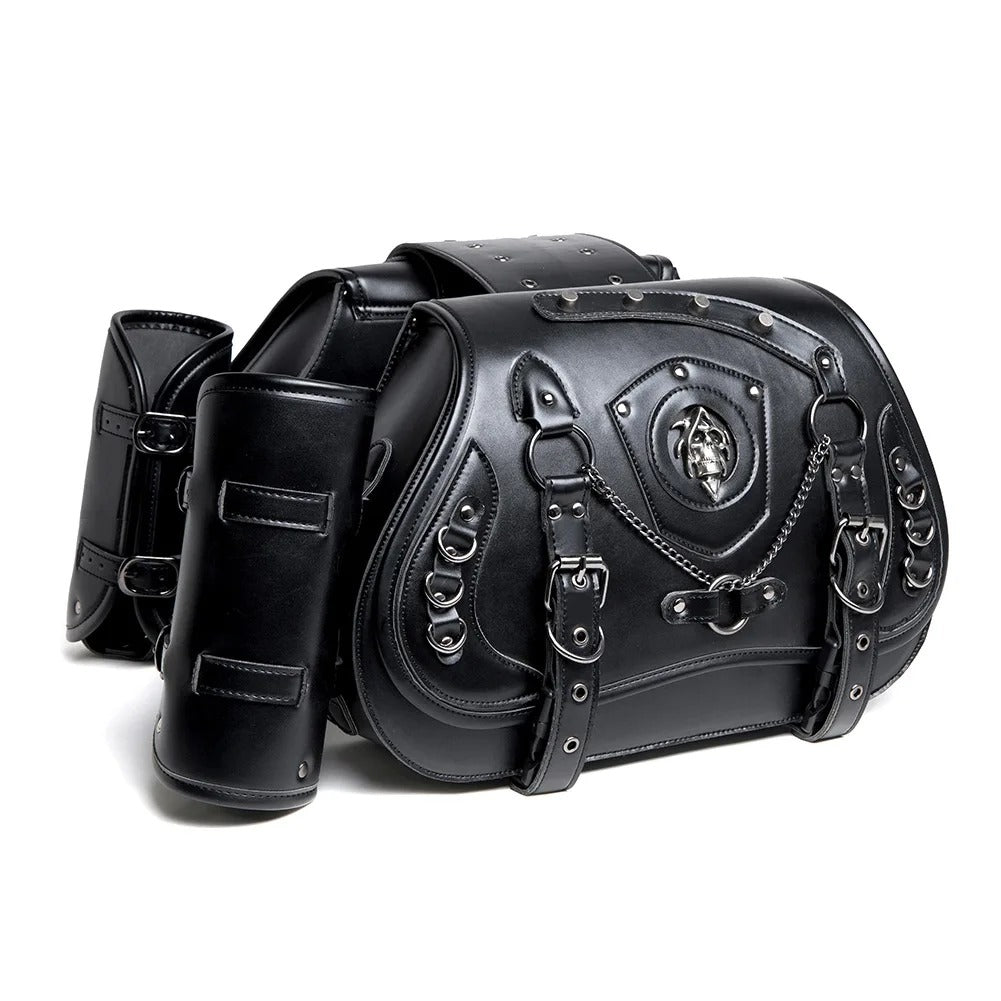 Universal Retro Motorcycle Saddlebag – PU Leather Saddlebag with Side Gear Cup Bag