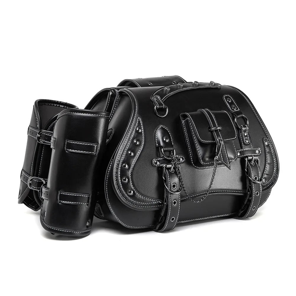 Universal Retro Motorcycle Saddlebag – PU Leather Saddlebag with Side Gear Cup Bag